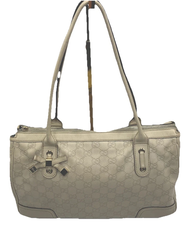 Auténtico Bolso de Hombro Gucci Crema GG Logo Web Cuero Guccisima Preloved Princey Foto 2 de 4