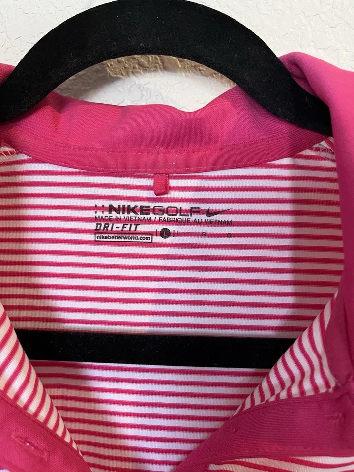 Camisa de golf para mujer Nike talla grande rosa blanco a rayas. Foto 2 de 3