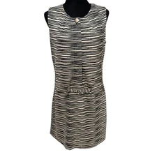 Trina Turk Black Tan Striped Belted Sheath Dress Size 8 Made in USA