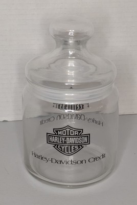 Harley Davidson Credit Glass Candy Jar With Sealed  Lid Clear