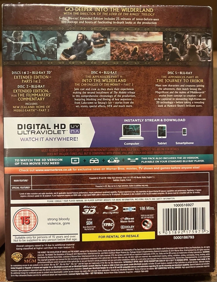 The Hobbit Desolation of Smaug 3D EXTENDED EDITION New Blu-Ray Lenticular Cover - Image 2 of 2
