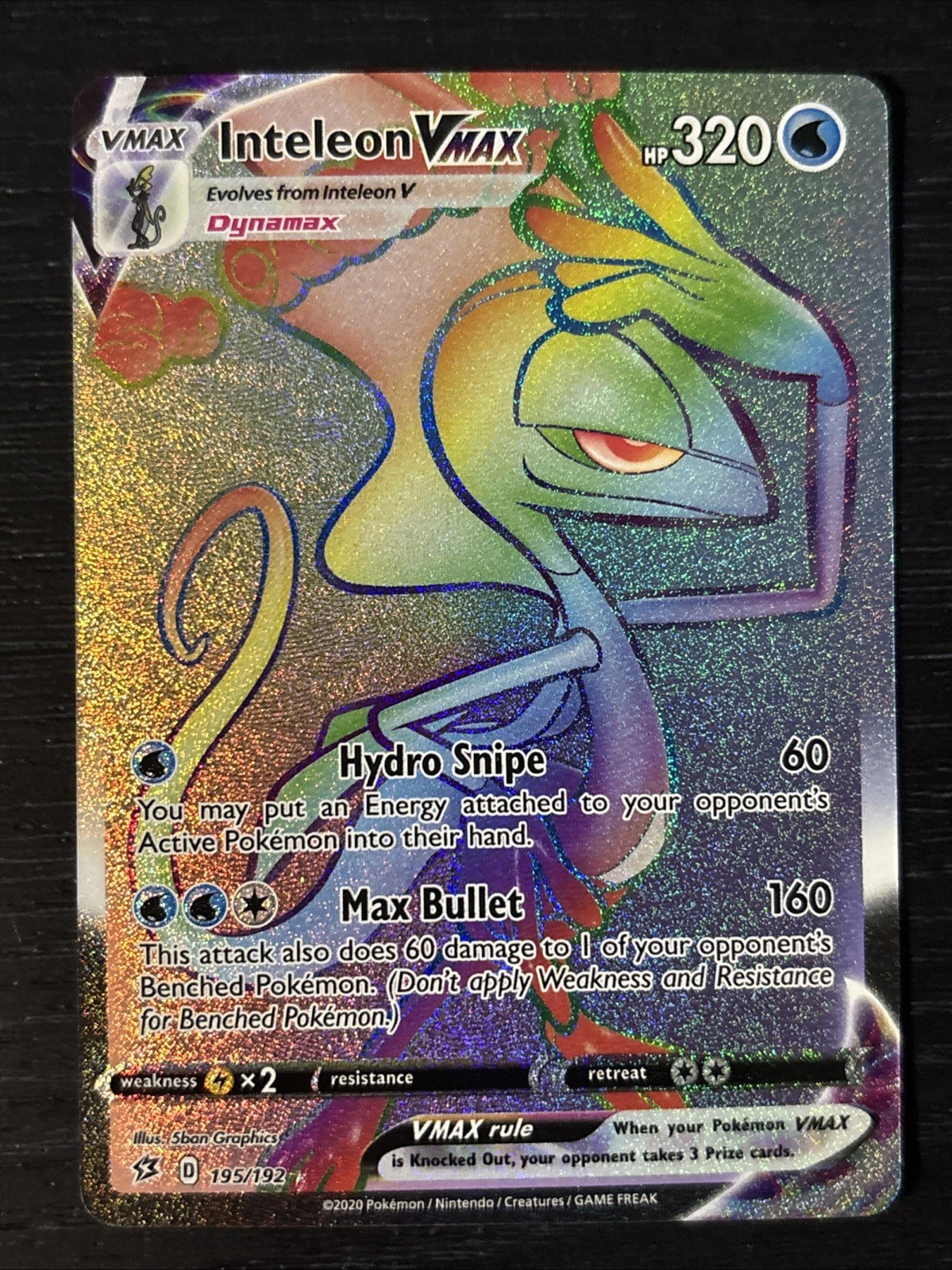 Inteleon VMAX 195/192 Secret Rainbow Rare Holo Sword & Shield Rebel Clash NM/M