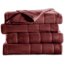 Sunbeam Heated Blanket 5 Heat Settings, Fleece, Garnet, Twin
