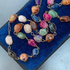 Vintage Gold Plated Caged Gemstones Beaded Necklace . 98 grms