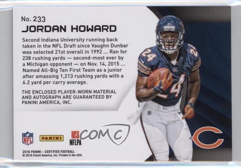 2016 Certified Mirror Blue /50 Jordan Howard #233 Rookie Auto RC - Image 2 of 2