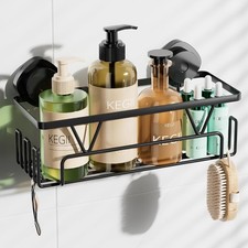 KEGII Suction Shower Caddy Organiser Shelf Black Stainless Steel No Drilling