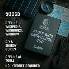 AI Off-Grid Knowledge SSD – 500GB Offline Wikipedia, AI Tools, DIY Guides