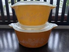 Vtg Pyrex Butterfly gold Bouquet Casserole Dishes With Lids 474 475