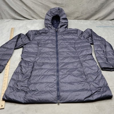 Eddie Bauer Down Jacket Women XL Blue Insulated Hooded Light Pack Quilted Puffer