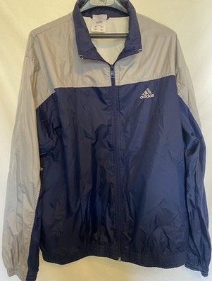 Adidas Men s X-Large Lightweight Windbreaker Jacket Gray / Blue Zipper Front