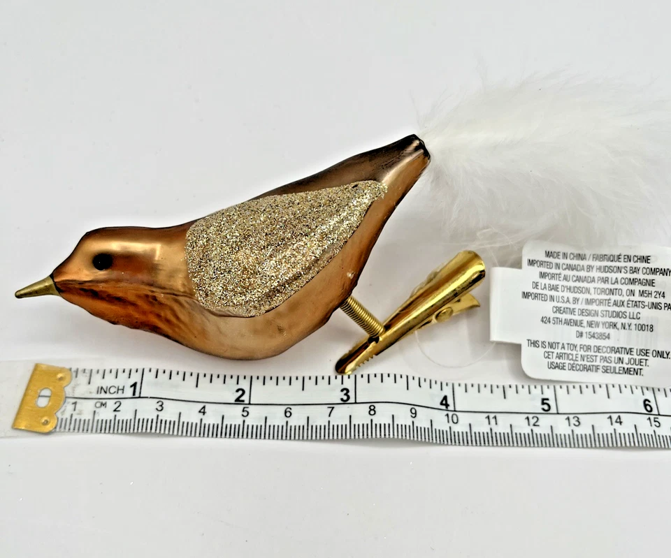 Gold with Silver Glitter Wings Clip on Ornament Birds Set of 12 - GlucksteinHome - Image 4 of 4