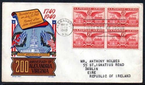 USA 1949 Airmail FDC to Ireland