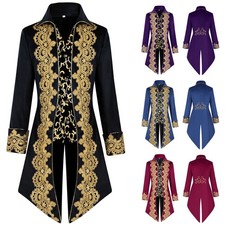 New Men Vintage Punk Lace Tuxedo Tailcoat Outfit Gothic Long Coat Costume