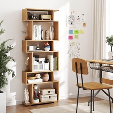 6-Tier Bookshelf w/ 2 Anti-Tipping Kits, Wooden Display Shelf for Living Room