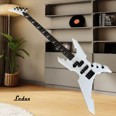 4 String Warrior White Electric Bass Guitar Special Shape 3S Pickup Nickel Part