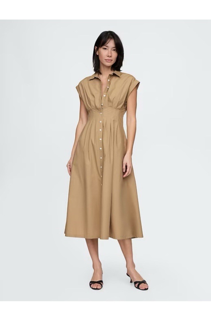 NWT GapStudio Poplin Maxi Shirtdress Tan Collection 01 Size 14 XL