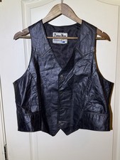 VTG Black Mens Leather Patched Vest Sz 40/42 Made In USA Biker Motorcycle Rocker