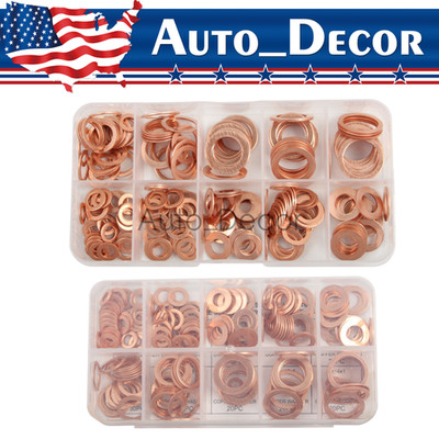 200Pcs Copper Crush Washer Gasket Set Flat Ring Seal Assortment Kit M5 - M14