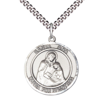 Large Pewter Santa Ana Medal Pendant 24'' Lobster Claw Chain Necklace w/ Gift Box