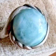 Vintage Real Larimar Cabochon NK 925 Sterling Silver Ring Sz 7