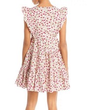 Aqua Floral Cotton Ruffle Mini Dress SZ Small White Red Pink Cottagecore tiered
