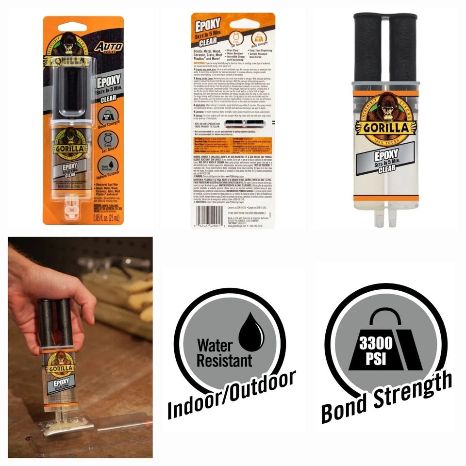 Gorilla Glue 2 partes epoxi, juego de 5 minutos, jeringa de 0,85 oz, paquete transparente de 2 Foto 2 de 2