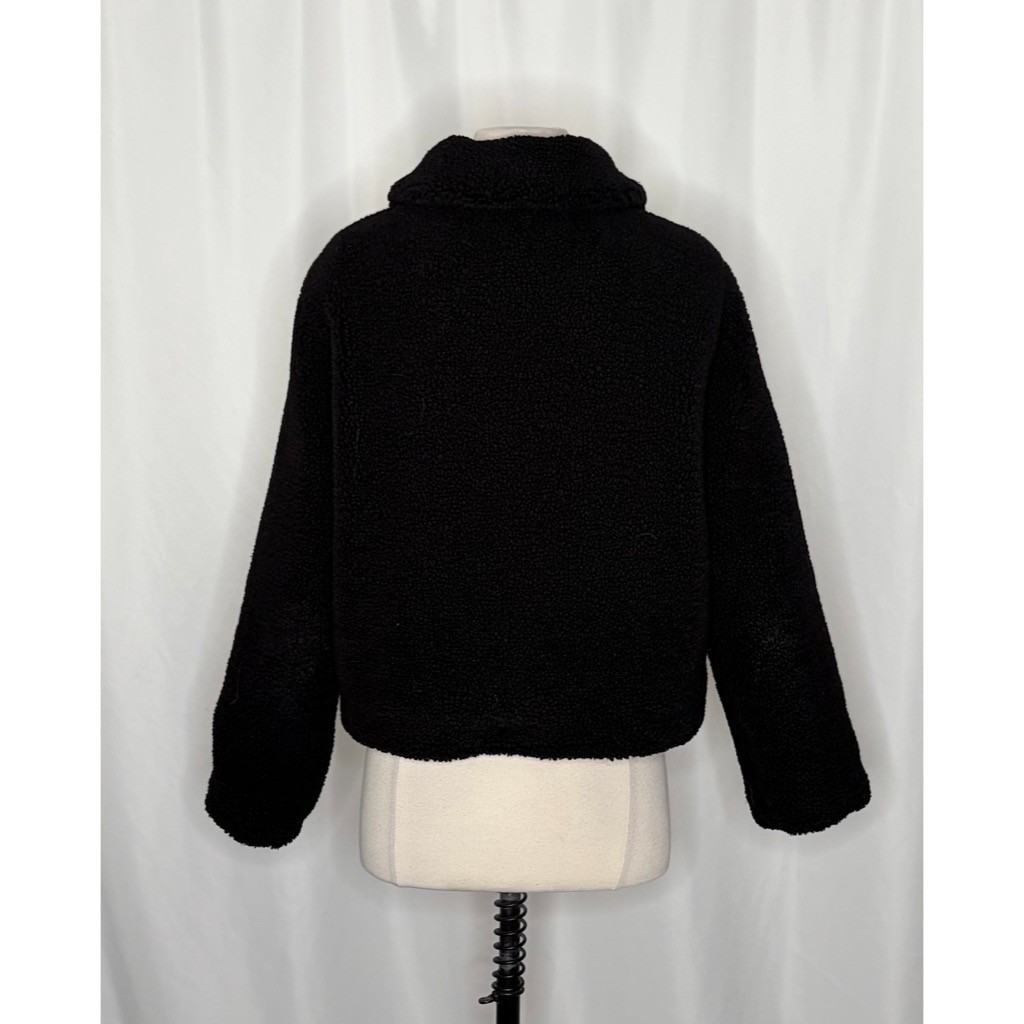 ZARA Black Sherpa Fuzzy Fleece Teddy Coat Faux Shearling Snaps Pockets Small image 9