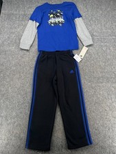 Adidas Kids Set Pants/Shirt Black and Blue 7 NEW