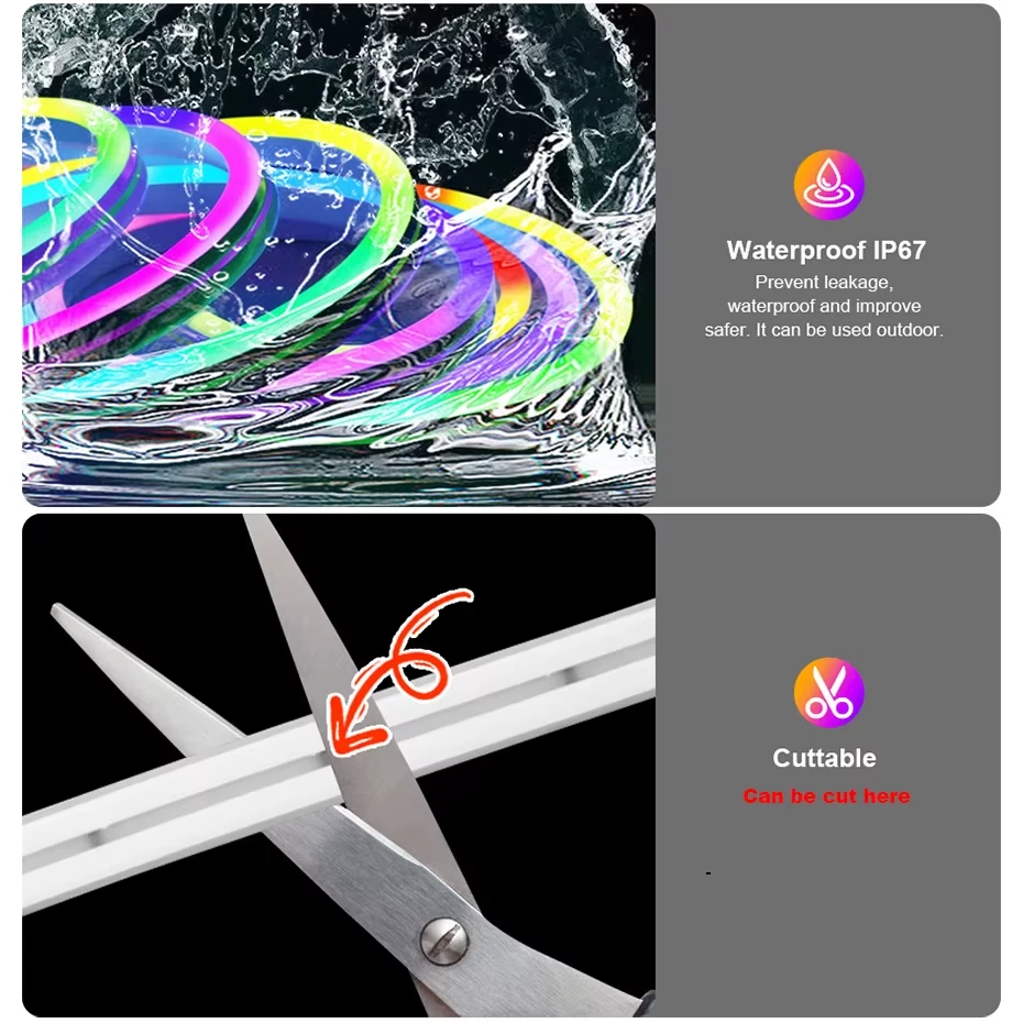 Neon Rope Lights RGBIC DC12V Wifi/Bluetooth/Remote Control RGB Chasing Strip Tap - Image 4 of 4