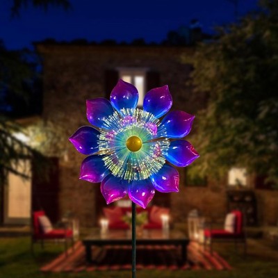 Solar Flower Windmill, Colorful Metal Kinetic Sculpture with Stake, Outdoor Y...