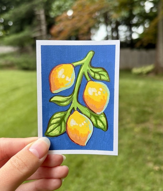 Original ACEO Mini Painting Lemons, 2.5 x 3.5 In, Gracekinkelart