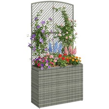 Outsunny Rattan Garden Planter with Trellis and Liner, Dark Grey