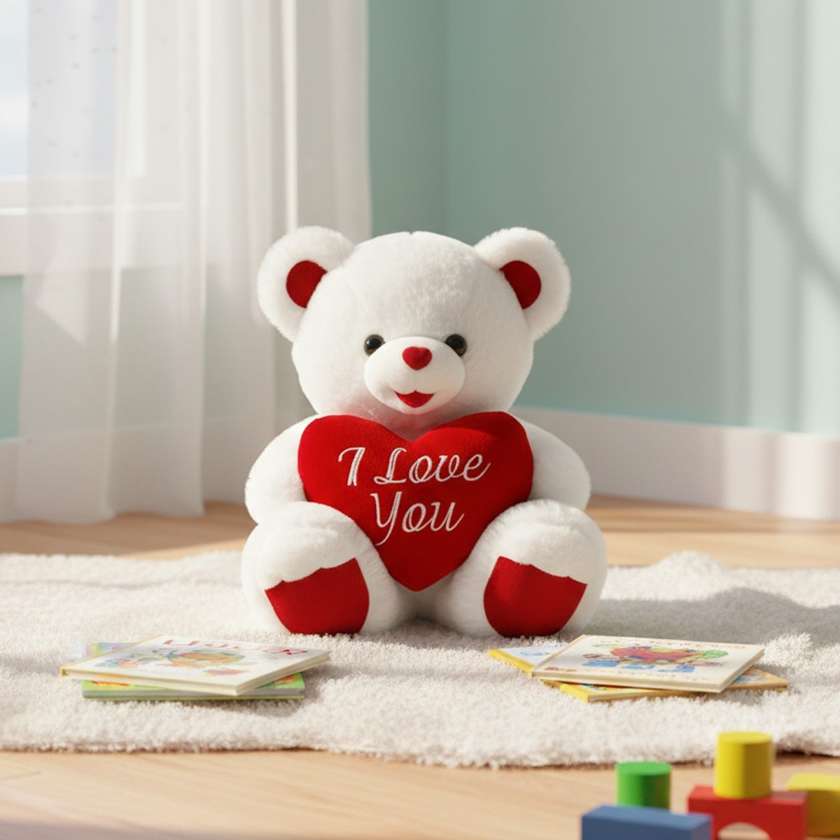 8in Teddy Bear Plush w/ Red Heart I Love You Mother's Day Gift for