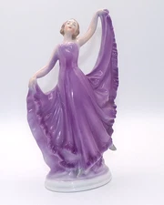 Vintage GERMANY Art Deco PORCELAIN DANCING LADY Purple dress Hertwig Planter