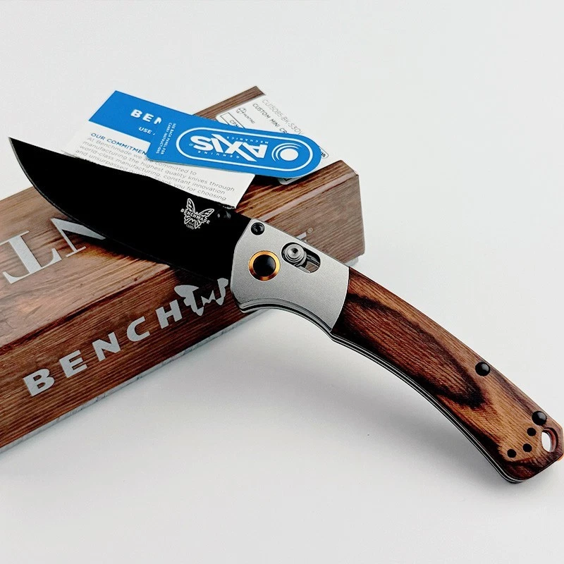 Mini cuchillo plegable hecho en banco 15085-cstm mango de madera de río torcido CPM-S30V Foto 2 de 4