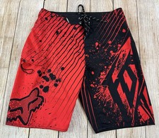Mens Fox Racing Board Shorts Red Black Cargo Surf Swim Trunks Size 32