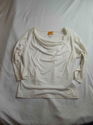 Ruby Rd. Blouse Top Womens Size PM Ivory Studded Cowl Neck Long Sleeve Casual