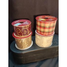 Christmas Ribbon 4 rolls 2 wired 2 regular total 105 ft Bow making Decoration
