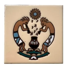 Earthtones Kokopelli Ceramic Tile Coaster Trivet Art 1995 Southwest Decor 4 in