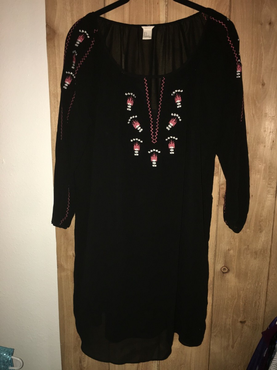 Forever 21 Womens Black Dress w Pink Embroidery Size M New | eBay