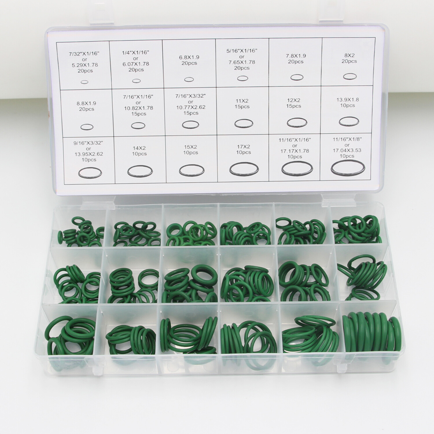 270Pcs Green HNBR ORings Assortment Kit for A/C Compressor 18 Sizes US