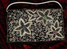 Gorgeous Vintage Velvet Purse with Silver Thread and Beadwork