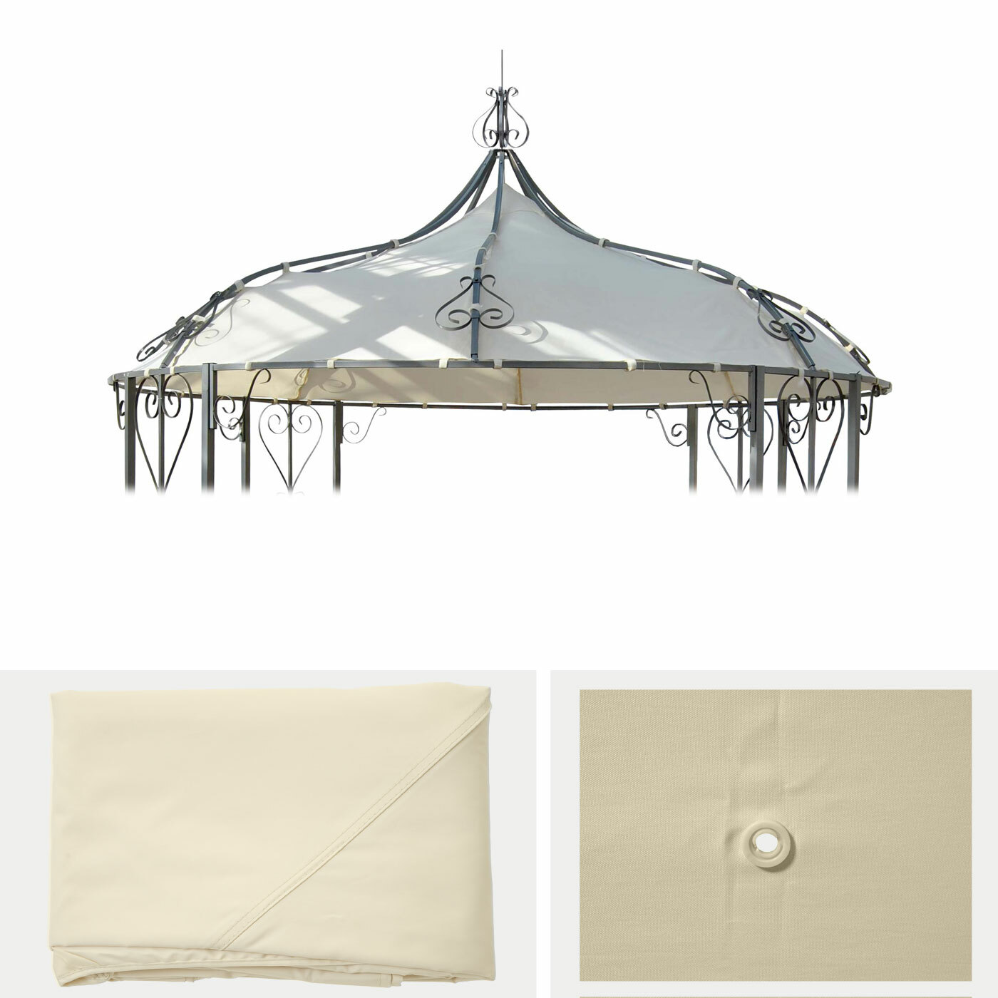 Techo de repuesto para pérgola Almería Ø 3m, funda de techo protector solar, crema