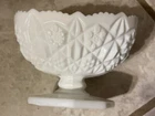 VTG Kemple milk glass saw tooth edge footed candy Trinket dish