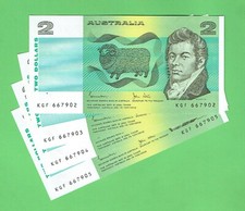 #D610.  4 CONSECUTIVE 1983 JOHNSTON / STONE   PAPER  $2 BANKNOTES KGF 667902/05