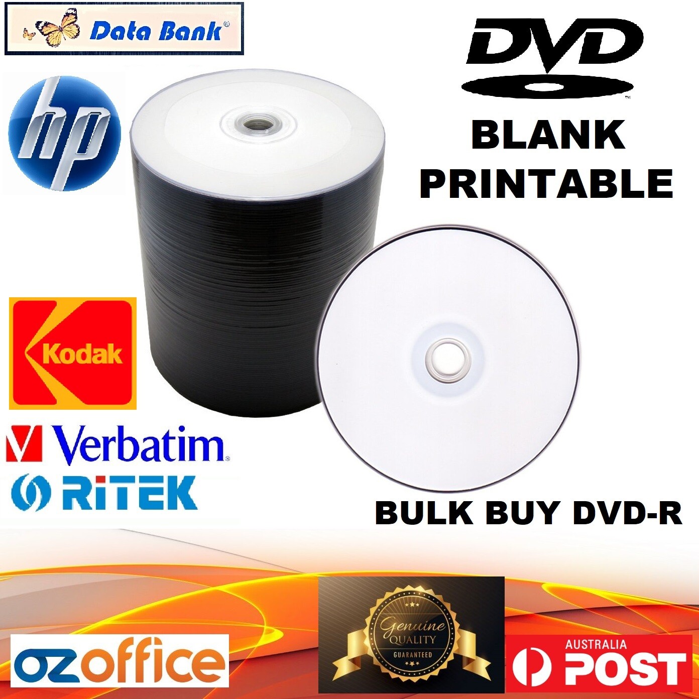 BULK BUY Blank DVD Discs Inkjet Printable HP Ritek Databank Kodak DVDR