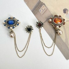 Women Vintage Rhinestone Pins Fashion Pearl Pendant Brooches Badges Accessories