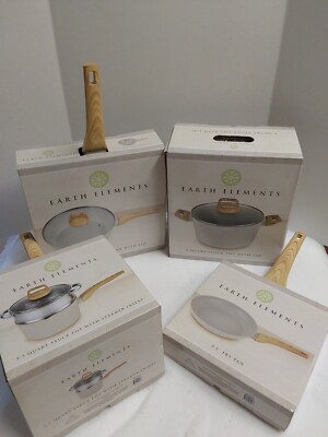 Earth Elements Cookware Stock Pot, Sauce Pot W/Steamer,Fry Pan & Saute Pan BNWT!