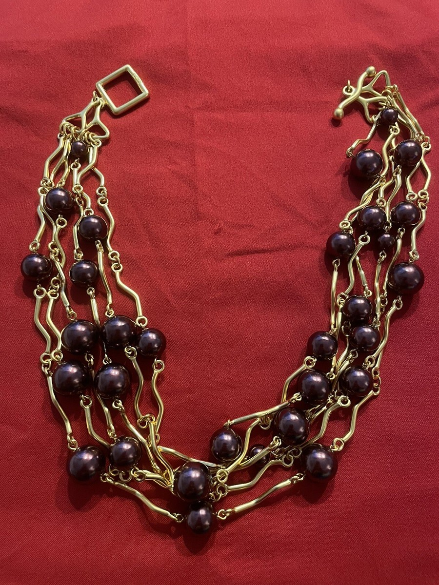 Collier Biche De Bere Signé - Argenté & Perles, 6 Rangs Modulables - Occasion