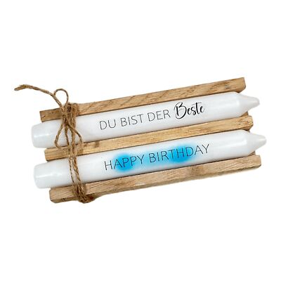 Kerze mit Spruch | 2er Set Du bist der Beste & Happy Birthday blau
